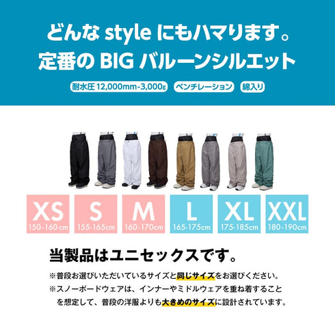 【10月上旬発送予定】 ASHGREEM アッシュグリーム スノーボードウェア バルーンビッグパンツ AGP-1324